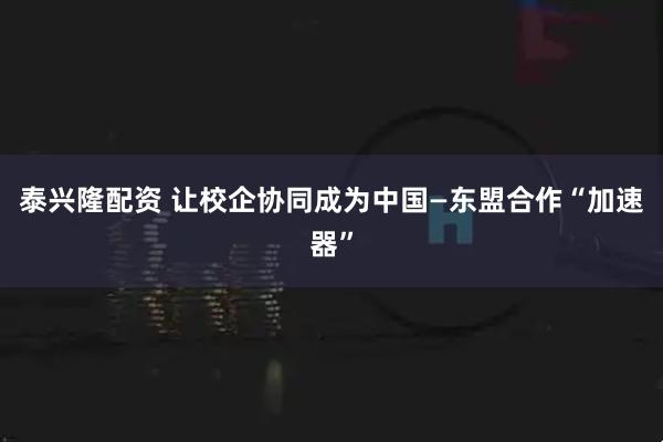 泰兴隆配资 让校企协同成为中国—东盟合作“加速器”